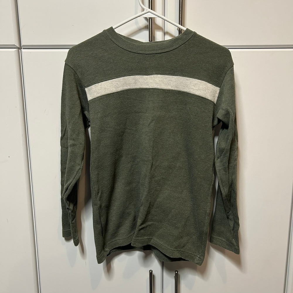 Vintage Faded Glory Boys Large Olive Green Stripe Long Sleeve Knit Shirt L